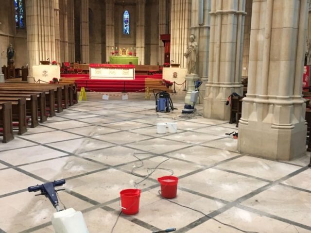 Limestone floor restoration Arundel Cathedral West Sussex