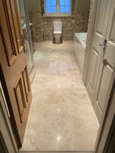 Travertine bathroom floor cleaners cleaning polishing sealing repairs Haslemere Reigate Dunsfold Surrey